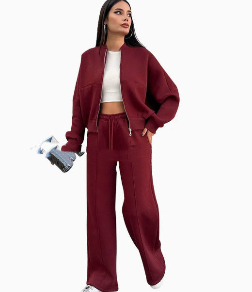 Women's Wear Long Sleeve Pocket Drawstring Suit