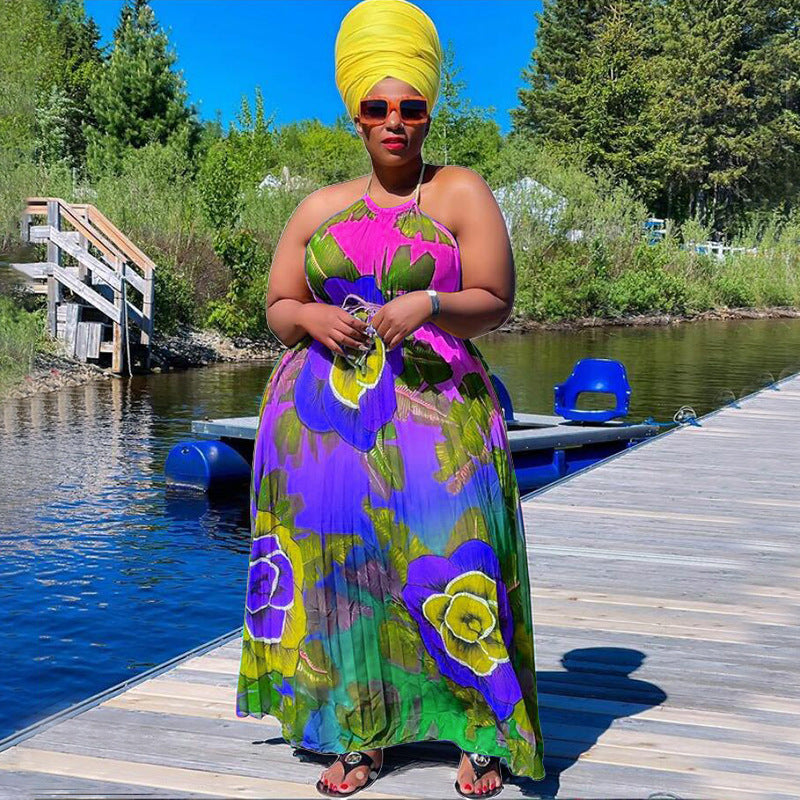 Popular European And American Digital Printing Fashion Style Large Swing Dress