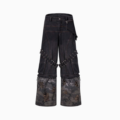 Men's Camouflage Splicing Structure Pin And Ribbon Jeans