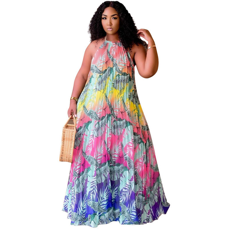 Popular European And American Digital Printing Fashion Style Large Swing Dress