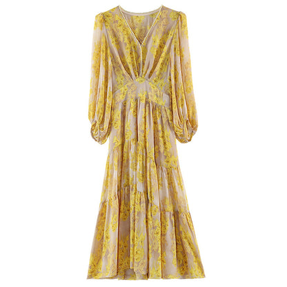 Women's Mid-length Dress Temperament Waist-controlled