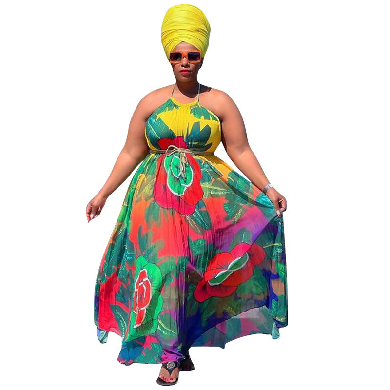 Popular European And American Digital Printing Fashion Style Large Swing Dress