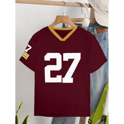 Casual Digital Printing Loose Contrast Color Short Sleeve Jersey T Shirt