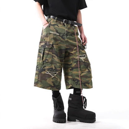 Retro Camouflage Pants Tooling Cropped Trousers
