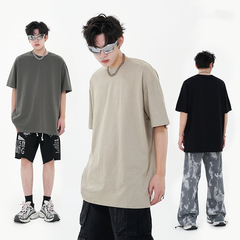 280g Pure Cotton Solid Color Short Sleeve American Casual Loose Shoulder T-shirt