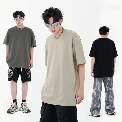 280g Pure Cotton Solid Color Short Sleeve American Casual Loose Shoulder T-shirt