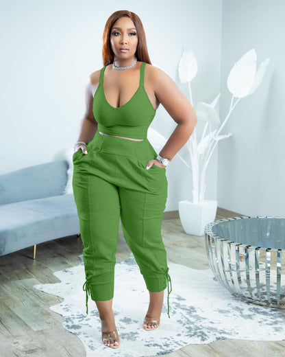 Women's Fashion Camisole Solid Color Pants Casual Set