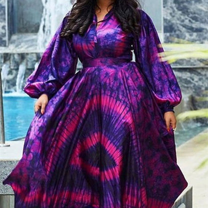 Women's Graceful And Fashionable Printed Loose Puff Sleeves Dress