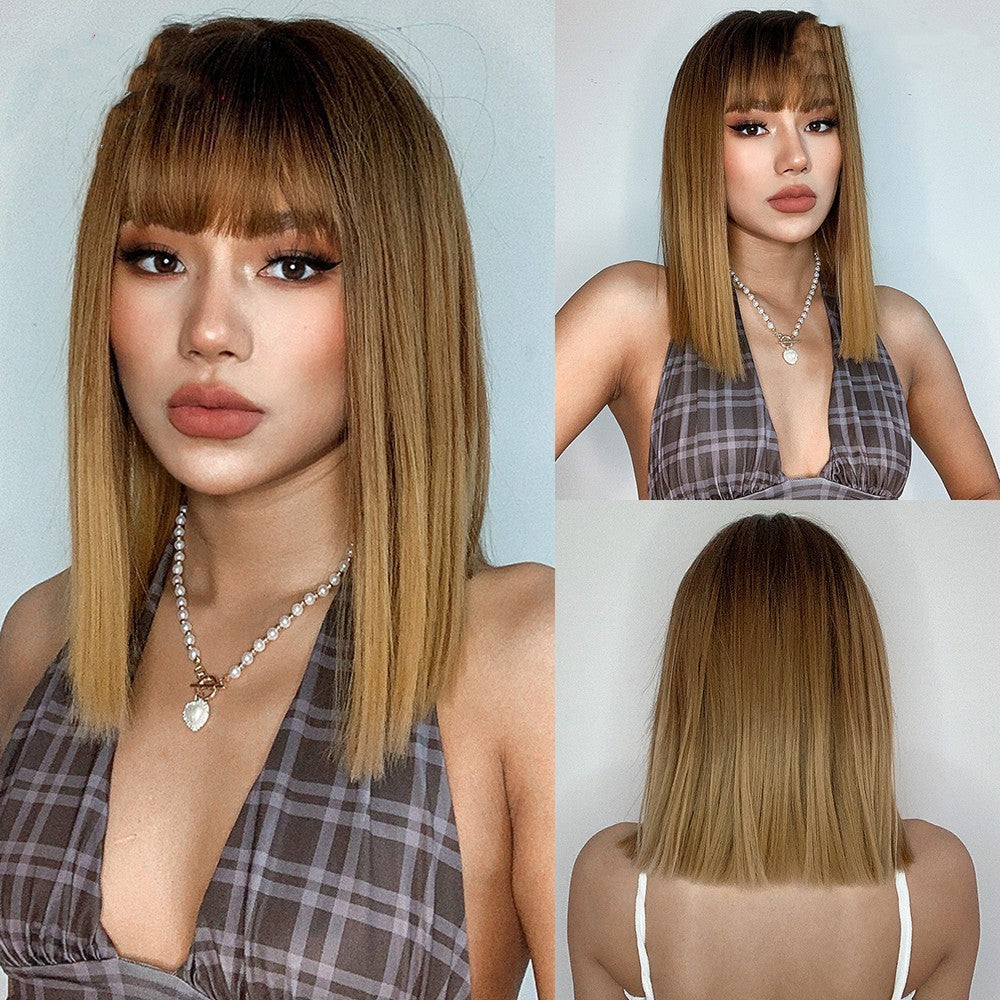 Women's Straight Bangs Short Hair Styling Wig Cover