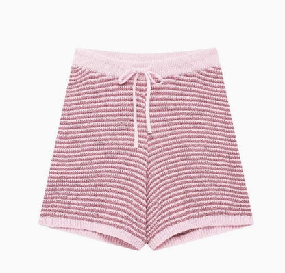 Loose Knitted Top High Waist Knit Shorts Suit