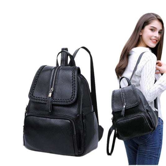 Street Trend Solid Color Leather Women's Backpack