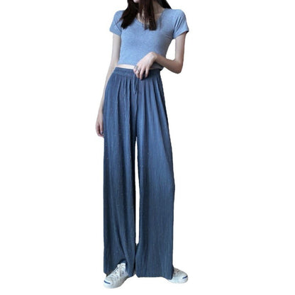 Loose Straight Pleated Ice Silk Leggings Draped Pants Thin High Waist