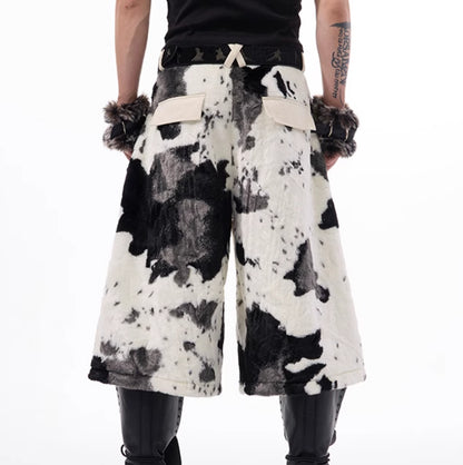 Stitching Milk Fiber Fur Cropped Pants