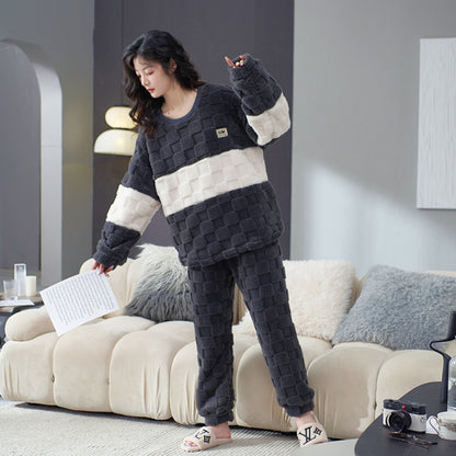 Cartoon Coral Fleece Pajamas Women's Pullover Long-sleeved Thickened Warm