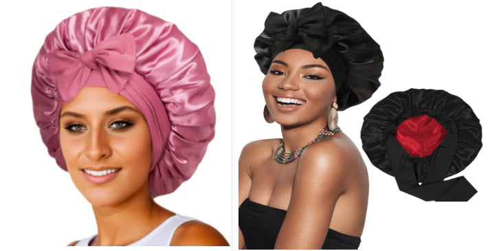 Double-layer Satin Ribbon Round Cap Bow Artificial Silk Beauty Hair Care Wide-brimmed Hat