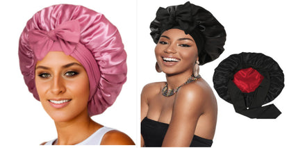 Double-layer Satin Ribbon Round Cap Bow Artificial Silk Beauty Hair Care Wide-brimmed Hat