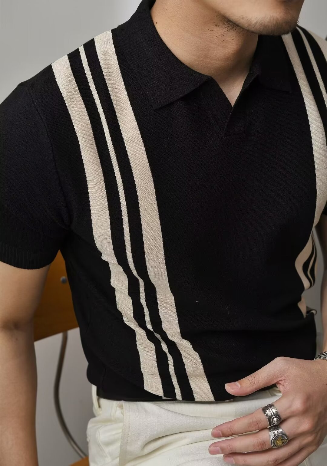 Polo Collar Polo Shirt Knitted Short Sleeve