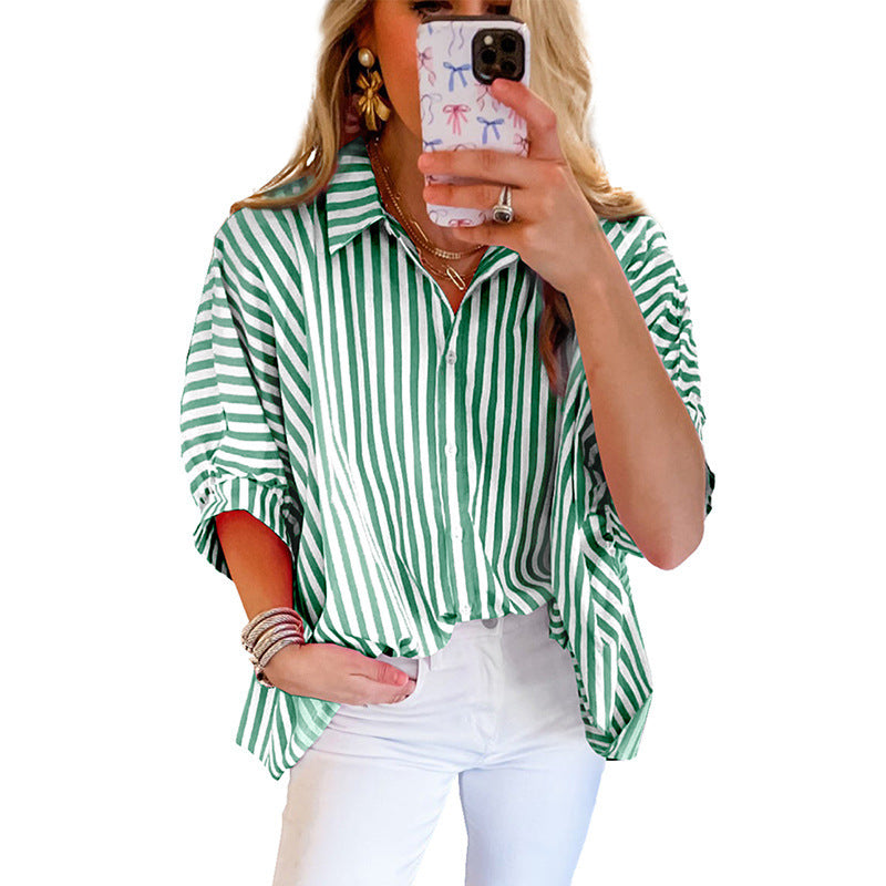 Striped Splicing Sun Protection Shirt Women's Top