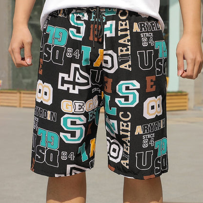 Summer Beach Pants Men's Loose Casual Fifth Pants Ice Silk High Elasticity Quick-drying