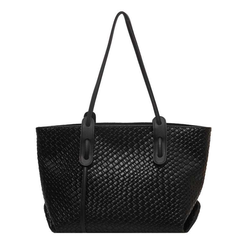 Large Capacity Woven Shouder Bgas Women Versatile Retro Textured Solid Color Totes