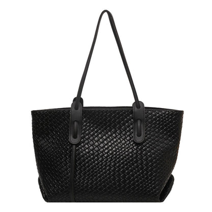 Large Capacity Woven Shouder Bgas Women Versatile Retro Textured Solid Color Totes