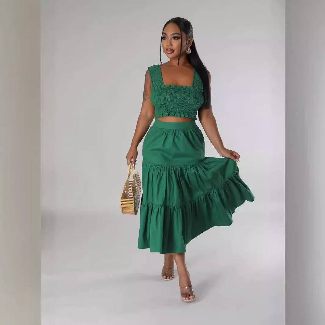 Women's Fashion Chest Wrap Patchwork Skirt Suit