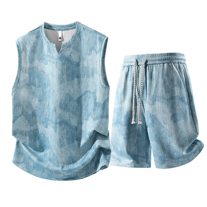 Sleeveless Vest Suit Fat People Casual Two-piece Suit Hemp Quick-drying