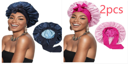 Double-layer Satin Ribbon Round Cap Bow Artificial Silk Beauty Hair Care Wide-brimmed Hat