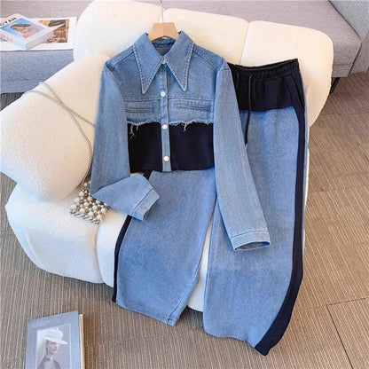 Two Pieces Stitching Suit Casual Suit Denim