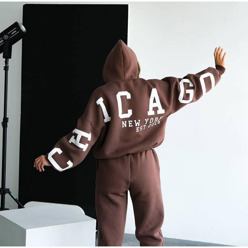 Loose Floral Print Long Sleeve Pullover Pants Two-piece Set