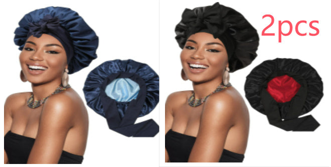 Double-layer Satin Ribbon Round Cap Bow Artificial Silk Beauty Hair Care Wide-brimmed Hat