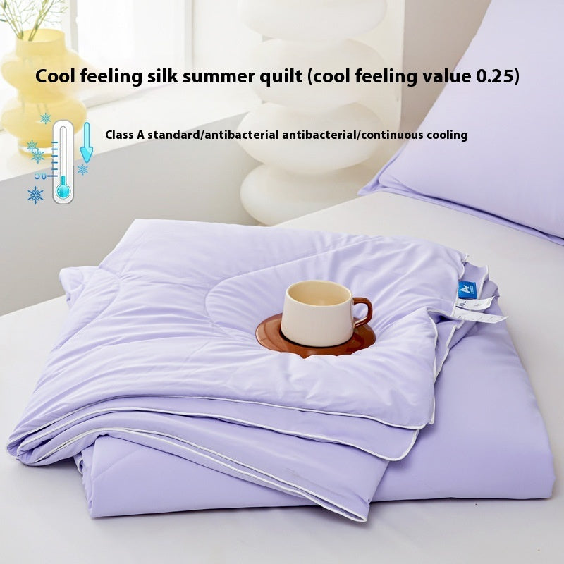 Pure Color Cool Silk Summer Blanket Airable Cover Single Double Summer Ice Cream Ice Silk Summer Quilt Machine Washable Thin Duvet