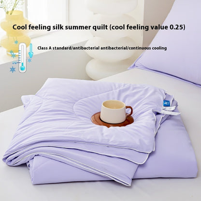 Pure Color Cool Silk Summer Blanket Airable Cover Single Double Summer Ice Cream Ice Silk Summer Quilt Machine Washable Thin Duvet