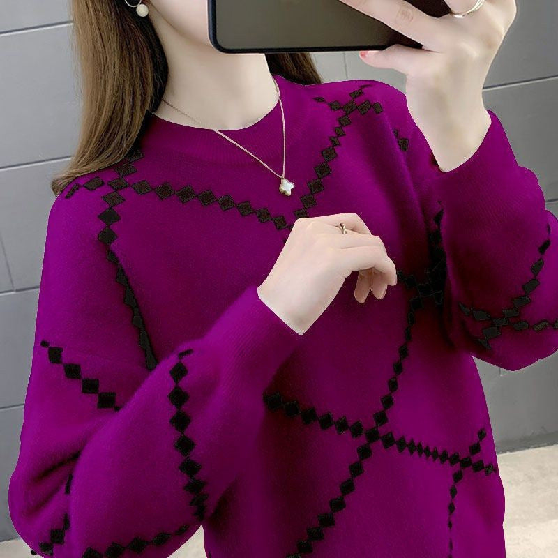 Western Style Loose-fitting Pullover Round-neck Knitted Bottoming Shirt Top