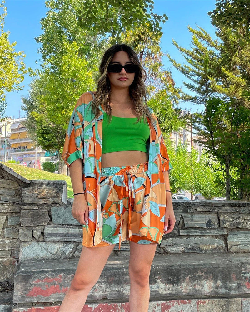 European And American Casual Fashion Printing T-shirt Shorts Set