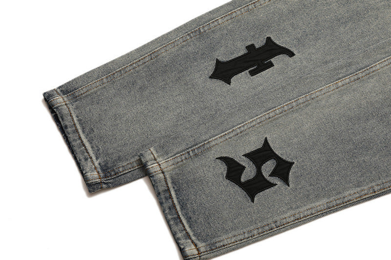 Vintage Jeans Men's Letter Patch Leather Embroidery