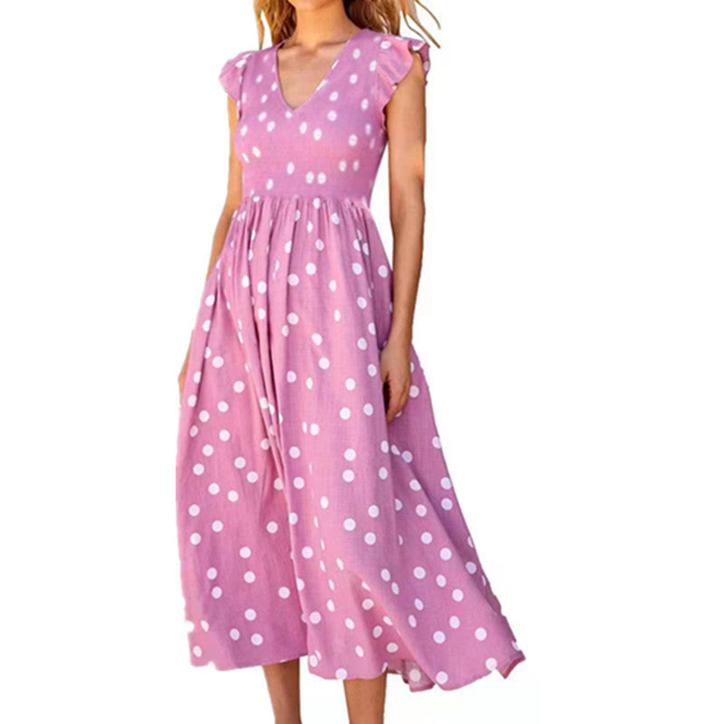 Women's V-neck Waist-length Skirt With Polka Dots