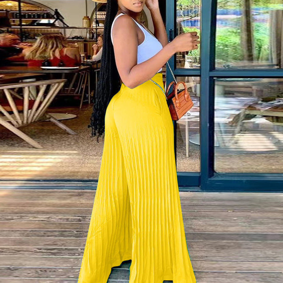 Women's Summer Pleated Chiffon Solid Color Wide-leg Pants