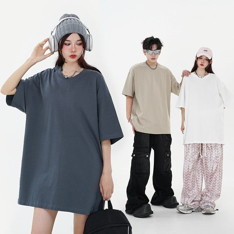 280g Pure Cotton Solid Color Short Sleeve American Casual Loose Shoulder T-shirt