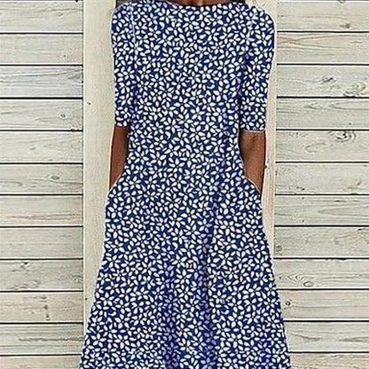 Summer New Mid-waist Women's Round Neck 3D Printing Dress