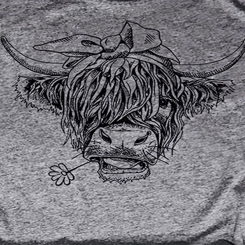 Women's Bull Head Print Short Sleeve T-Shirt Casual Crew Neck Summer Graphic Tee