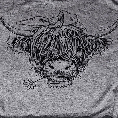 Women's Bull Head Print Short Sleeve T-Shirt Casual Crew Neck Summer Graphic Tee