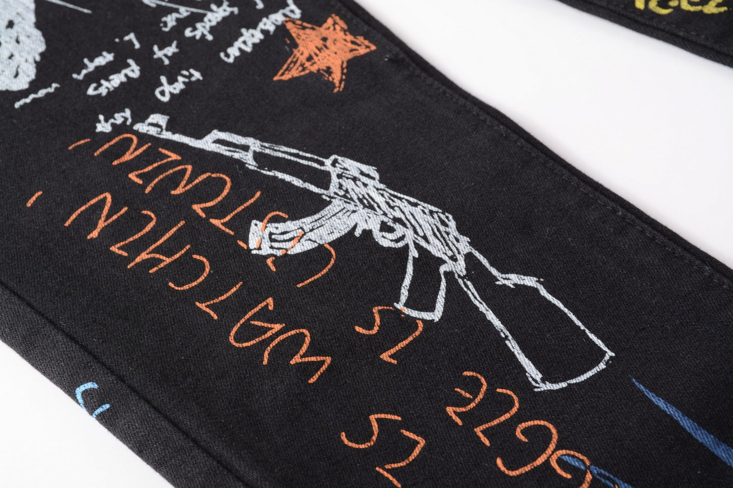 Color Print Black White Trousers Skull Graffiti