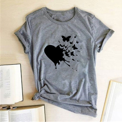 Butterfly Love Printed Casual All-match Loose Ladies Short Sleeve T-Shirt