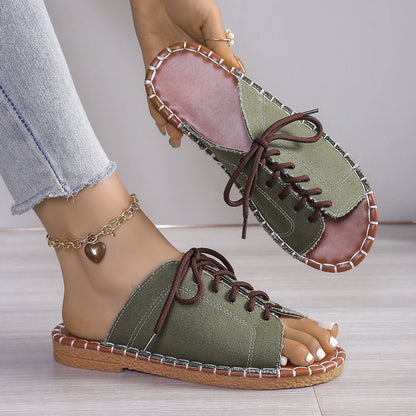 Plus Size Slippers Women's Lace-up Fish Mouth