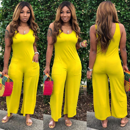 Round Neck Sleeveless Wide Leg Pants One-piece Nightclub Uniforms