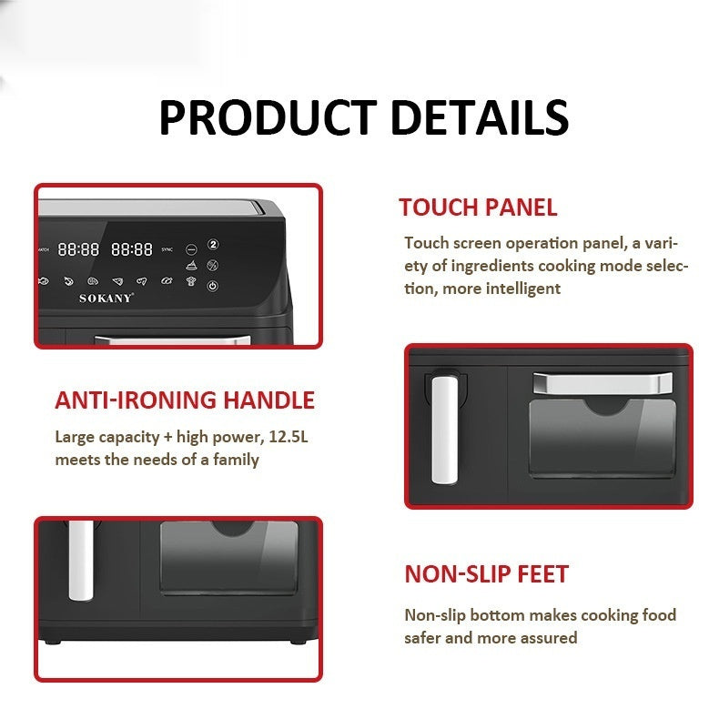 SOKANY10060 AIR FRYER Household 125L Healthy FRYER Visualization Double Pot FRYER AIR FRYER