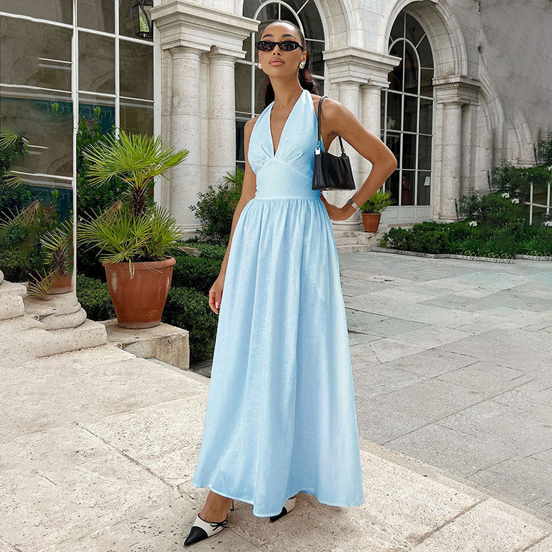 Halter Lace-up Backless Long Dress