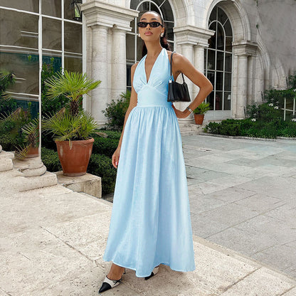 Halter Lace-up Backless Long Dress