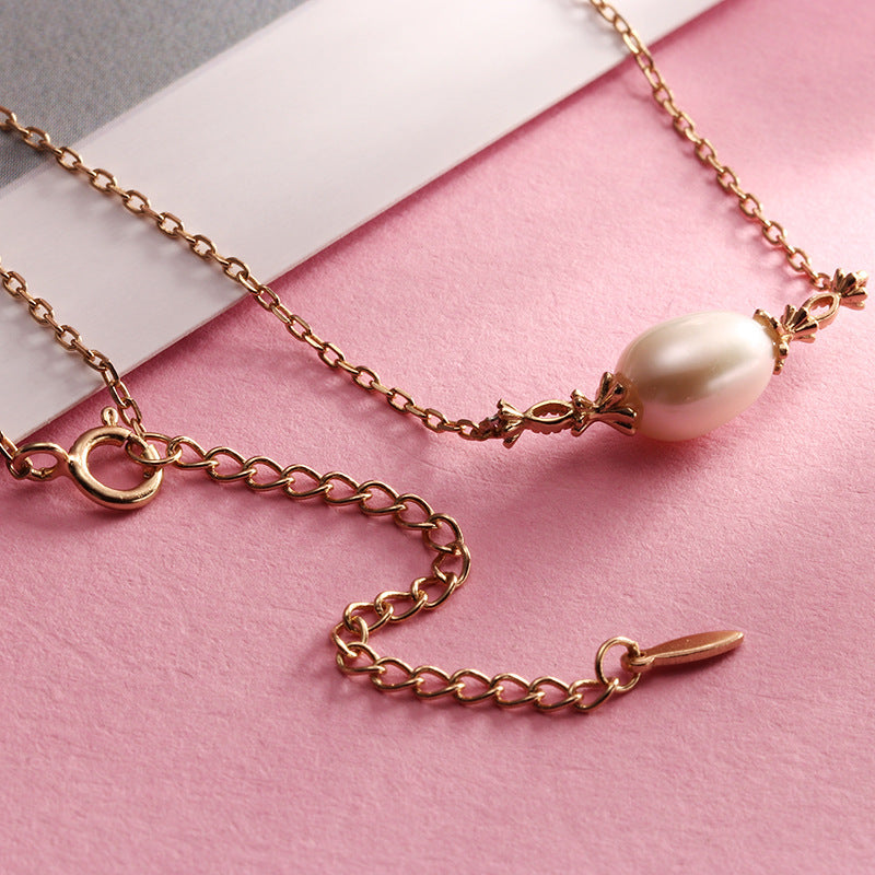 Silver Vintage Pearl Pendant Necklace Women's Simple